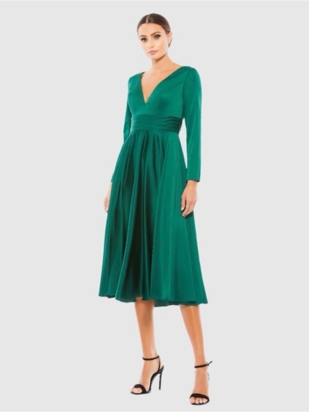 Mac Duggal Style 67527 Emerald Green Satin Midi Dress – Size 2 – NWT